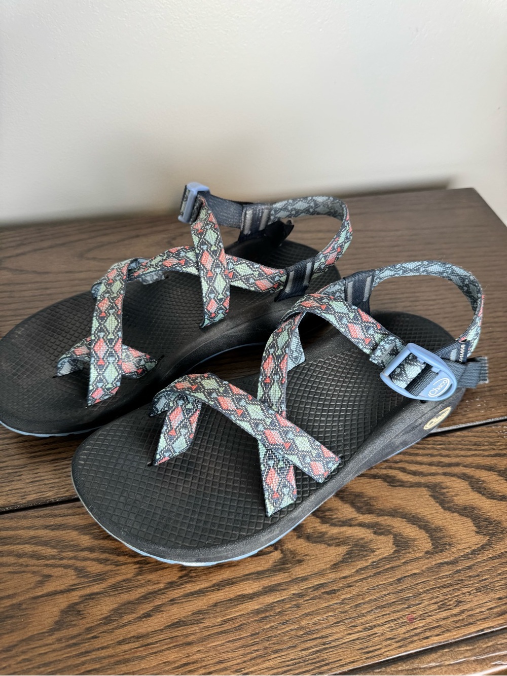 Chaco Cloud Outdoor Sport Sandals with Black Footbed and Patterned Straps